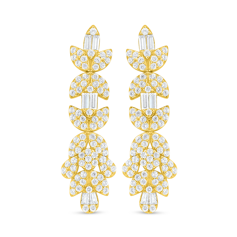 Sterling Silver 925 Earring Golden Plated Embedded With White Zircon