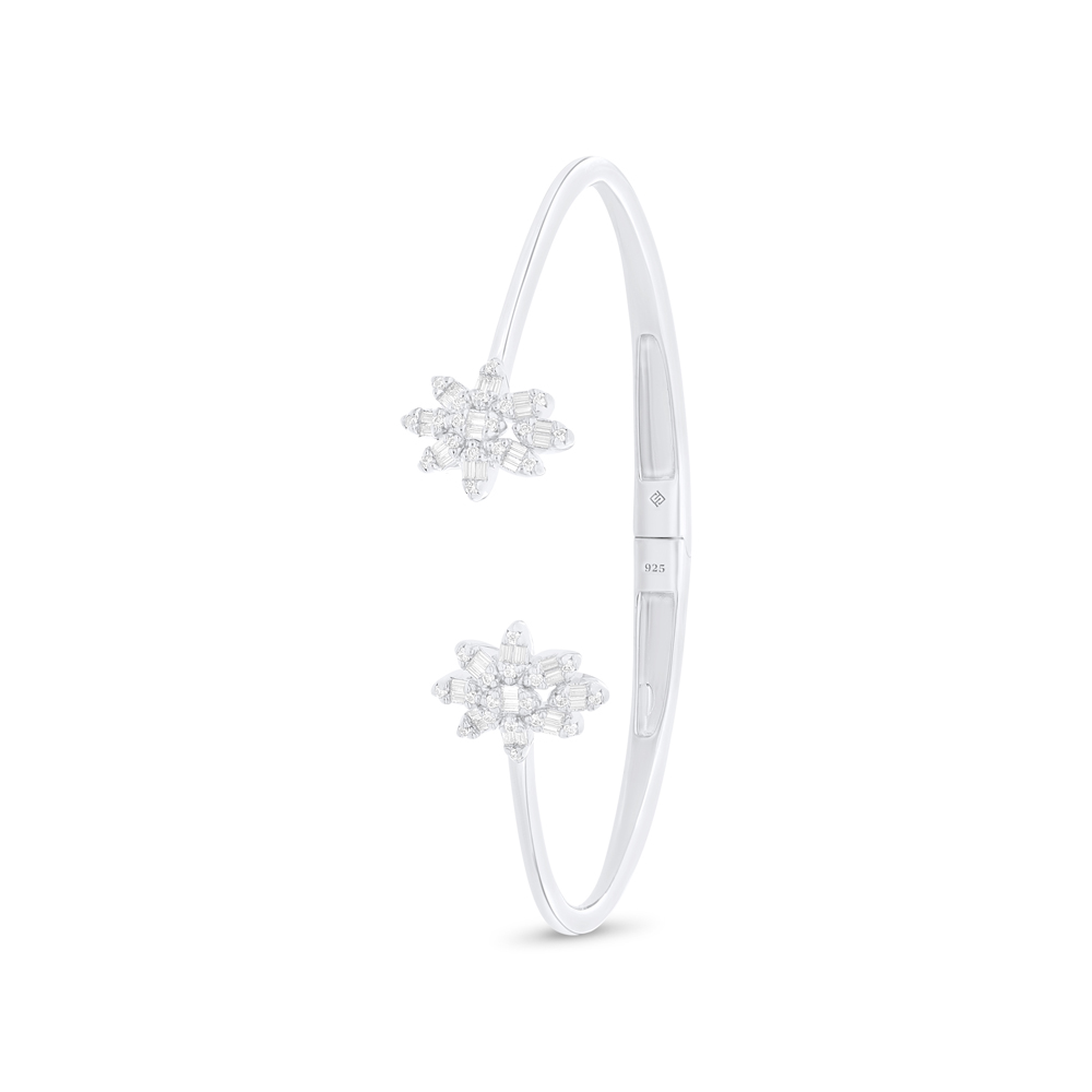 Sterling Silver 925 Bangle Rhodium Plated Embedded With White Zircon