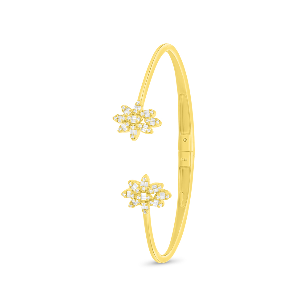 Sterling Silver 925 Bangle Golden Plated Embedded With White Zircon