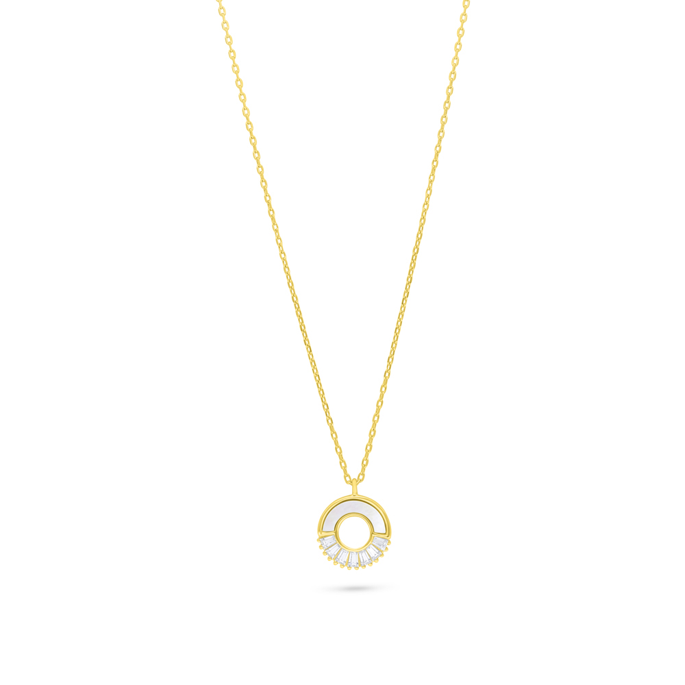 Sterling Silver 925 Necklace Golden Plated Embedded With White Shell And White Zircon