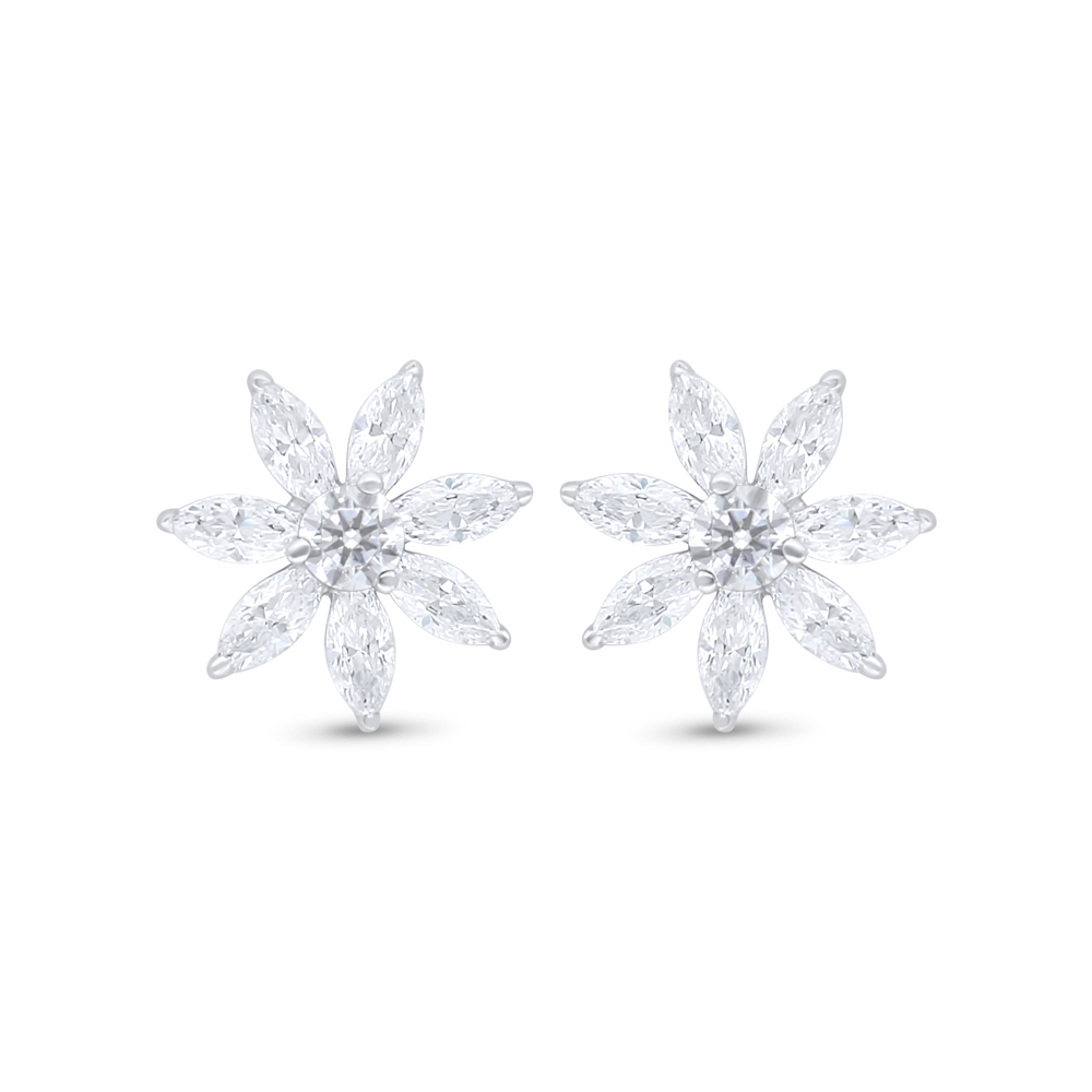 Sterling Silver 925 Earring Rhodium Plated Embedded With White Zircon