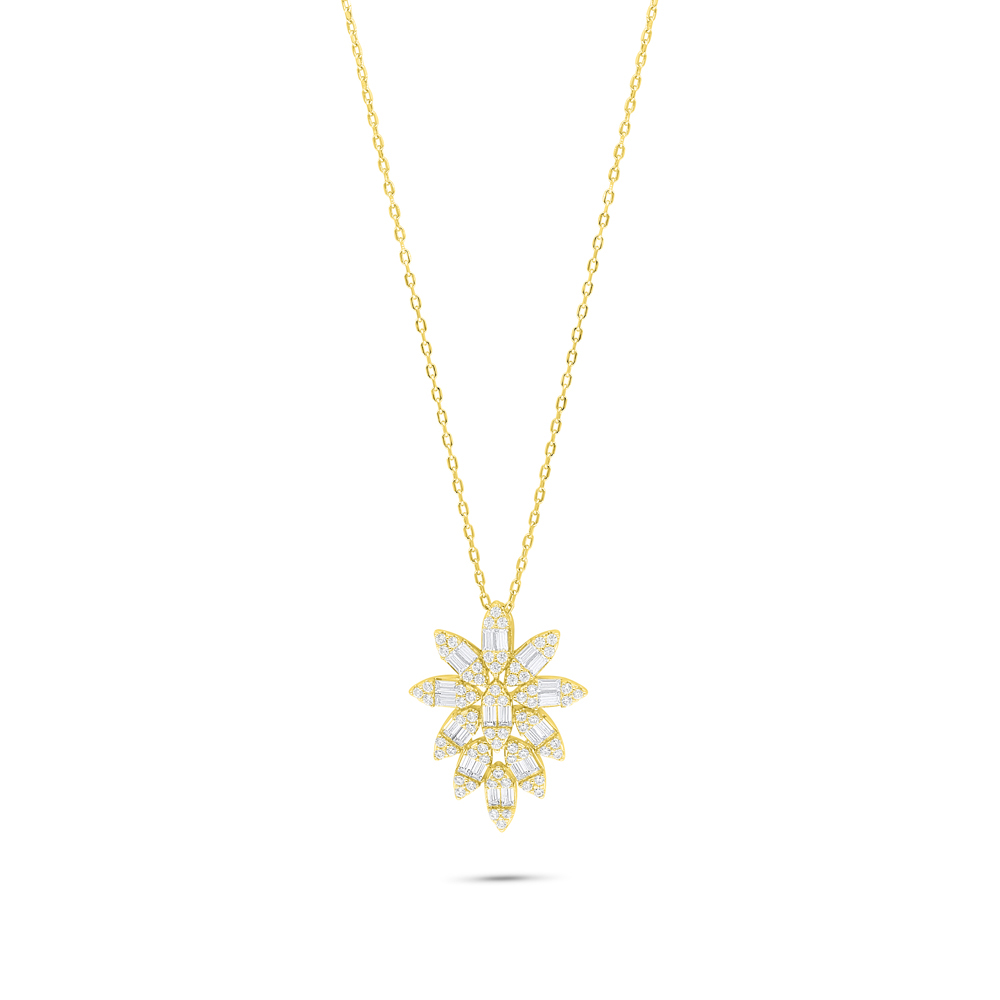 Sterling Silver 925 Necklace Golden Plated Embedded With White Zircon