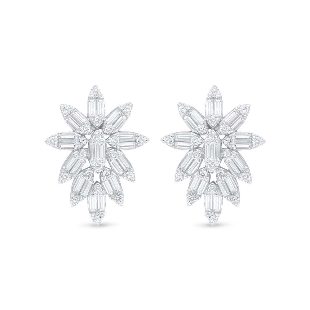 Sterling Silver 925 Earring Rhodium Plated Embedded With White Zircon