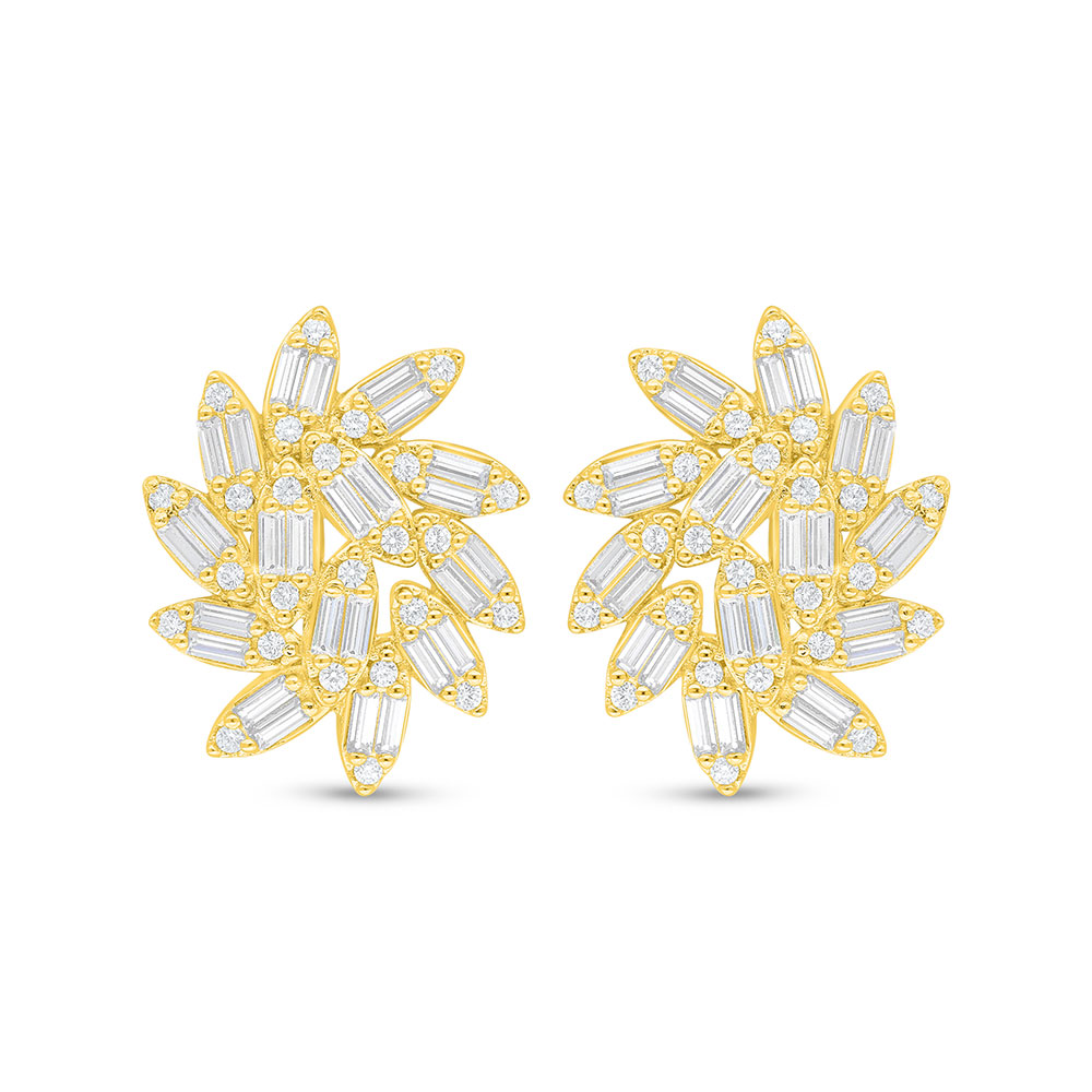 Sterling Silver 925 Earring Golden Plated Embedded With White Zircon