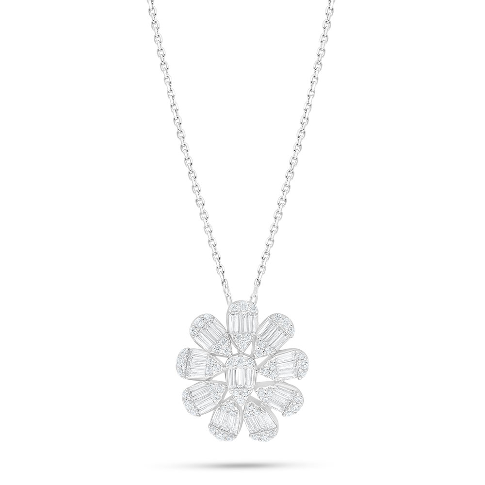 Sterling Silver 925 Necklace Rhodium Plated Embedded With White Zircon