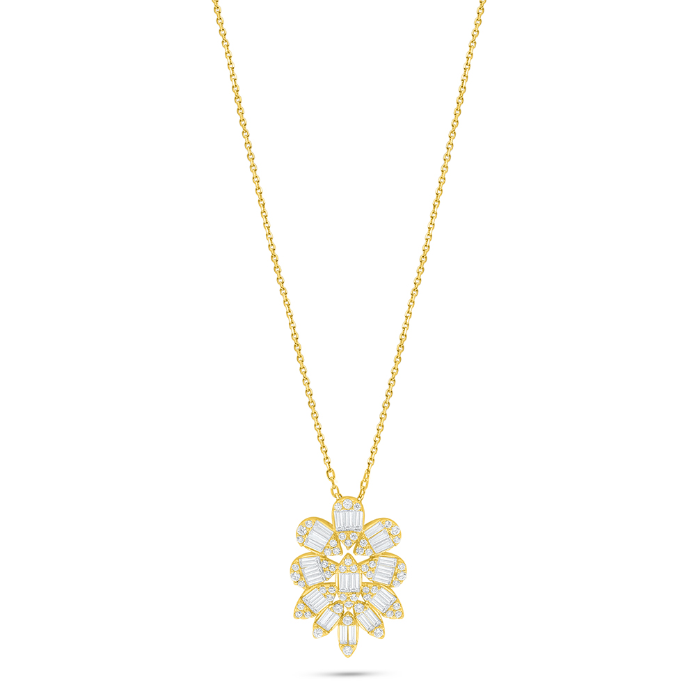 Sterling Silver 925 Necklace Golden Plated Embedded With White Zircon