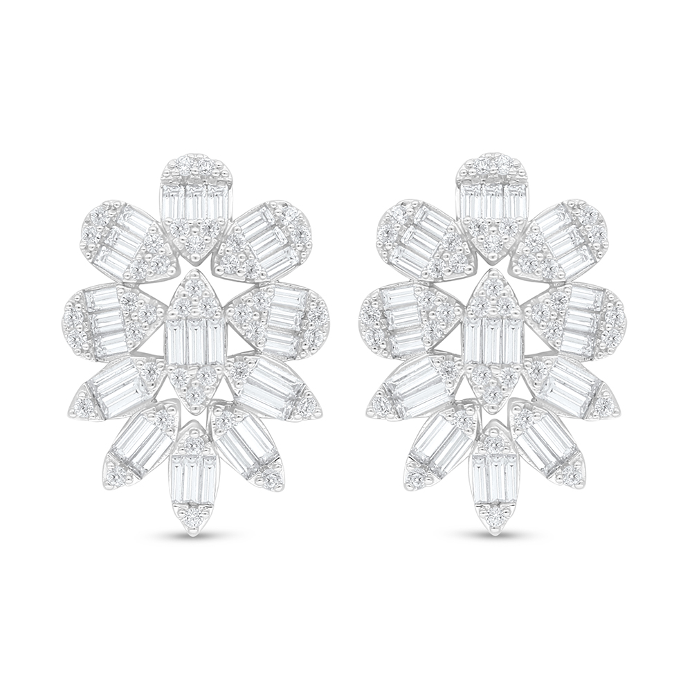 Sterling Silver 925 Earring Rhodium Plated Embedded With White Zircon