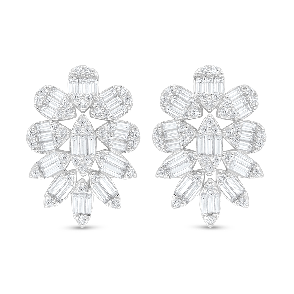 Sterling Silver 925 Earring Rhodium Plated Embedded With White Zircon
