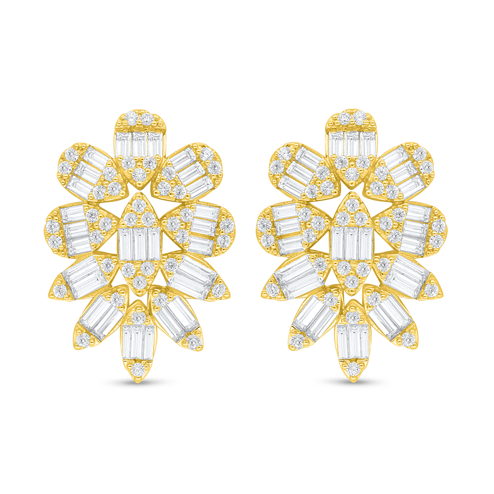 Sterling Silver 925 Earring Golden Plated Embedded With White Zircon