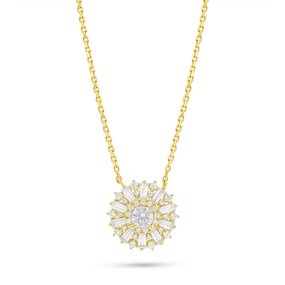 Sterling Silver 925 Necklace Golden Plated Embedded With White Zircon