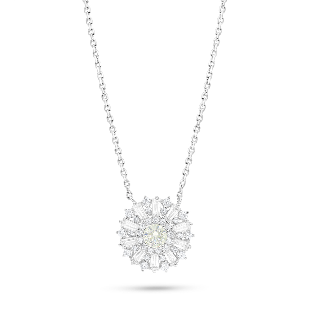 Sterling Silver 925 Necklace Rhodium Plated Embedded With Yellow Diamond And White Zircon