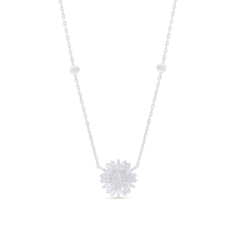 Sterling Silver 925 Necklace Rhodium Plated Embedded With White Zircon