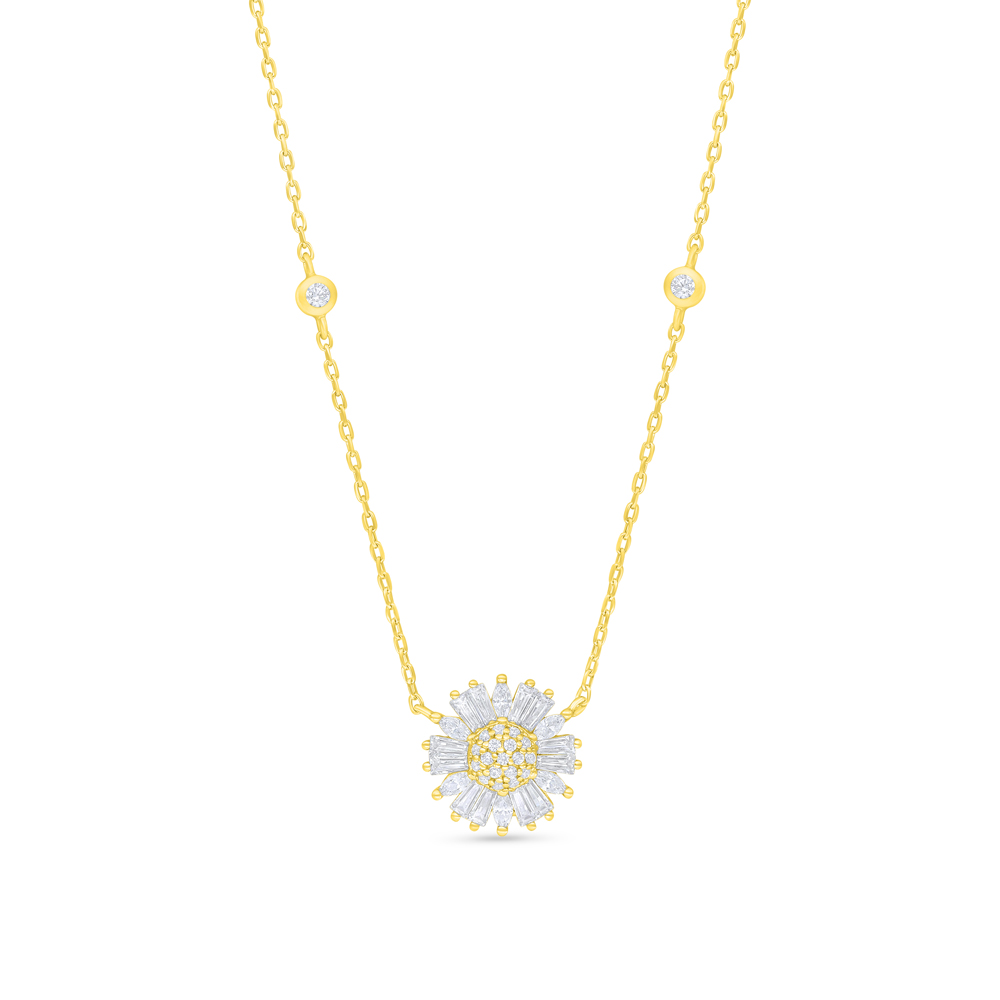 Sterling Silver 925 Necklace Golden Plated Embedded With White Zircon