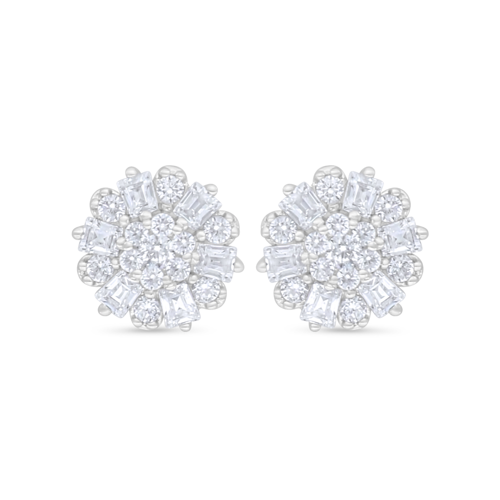 Sterling Silver 925 Earring Rhodium Plated Embedded With White Zircon