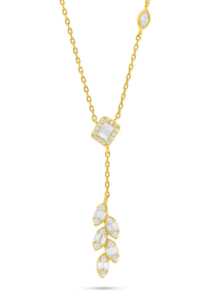 Sterling Silver 925 Necklace Golden Plated Embedded With White Zircon