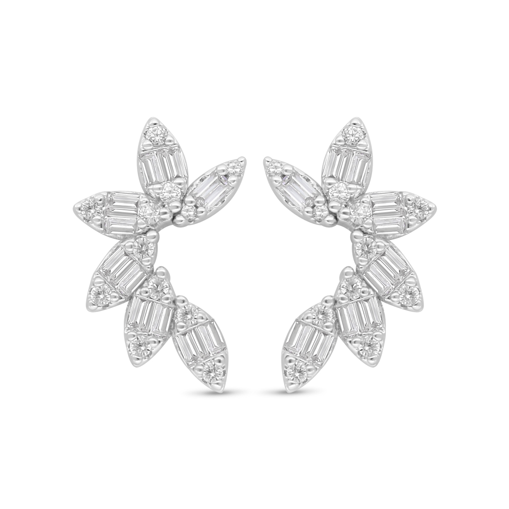 Sterling Silver 925 Earring Rhodium Plated Embedded With White Zircon