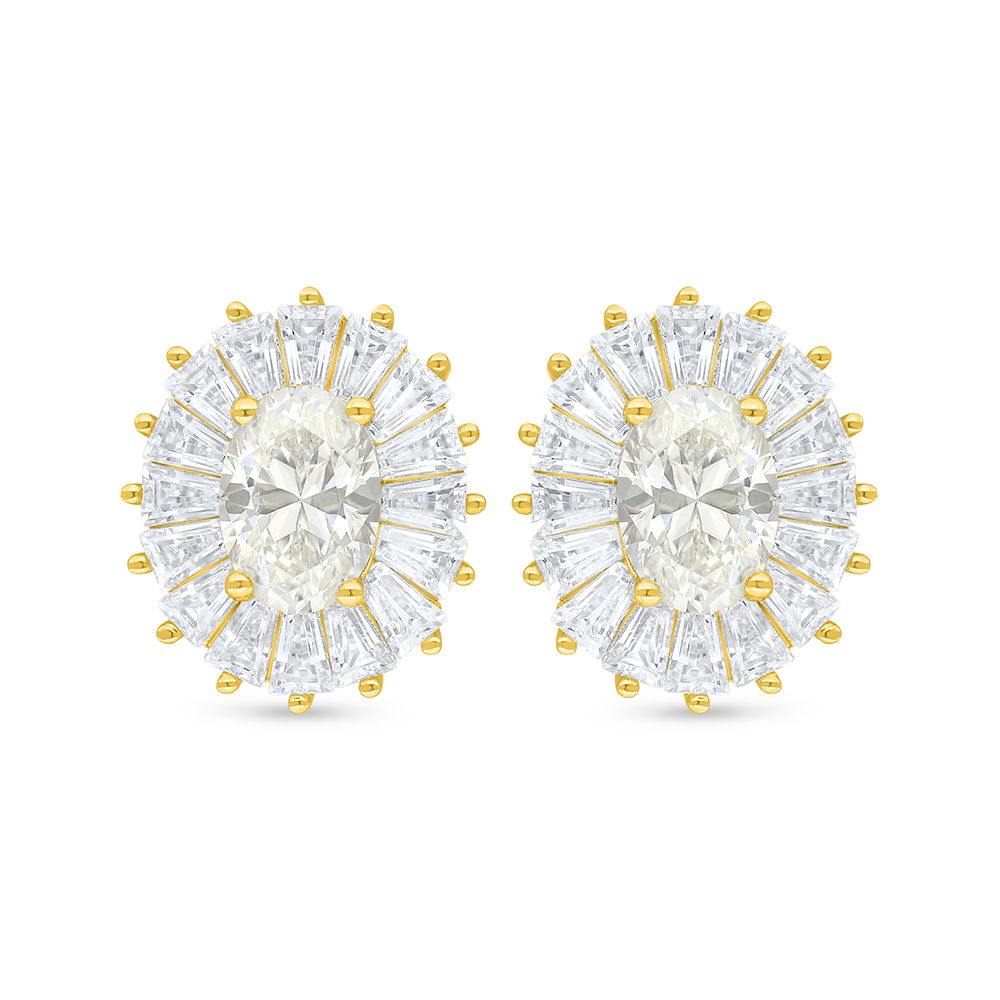 Sterling Silver 925 Earring Golden Plated Embedded With Yellow Diamond And White Zircon