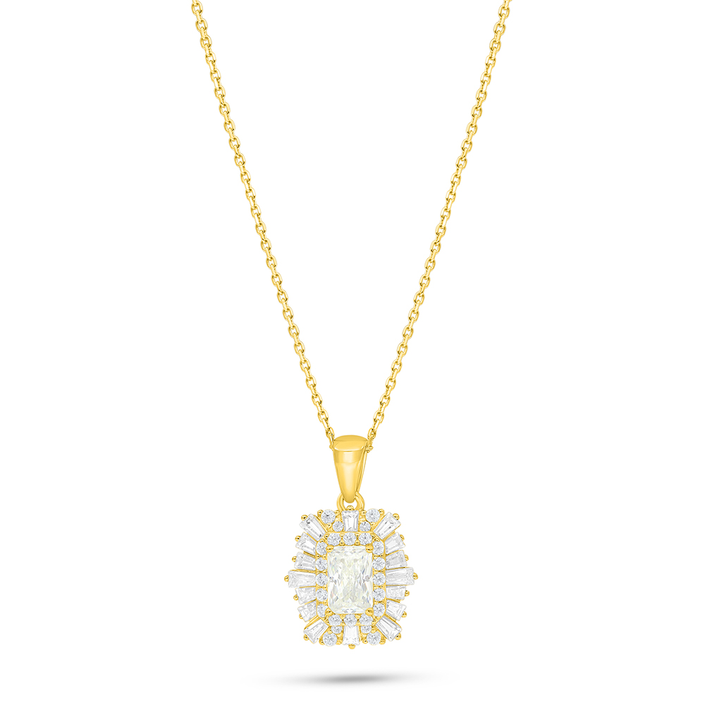 Sterling Silver 925 Necklace Golden Plated Embedded With Yellow Diamond And White Zircon