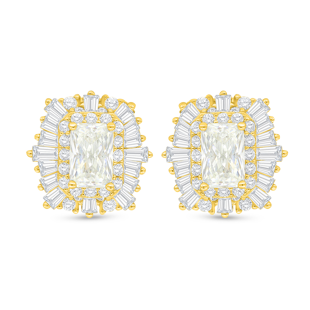 Sterling Silver 925 Earring Golden Plated Embedded With Yellow Diamond And White Zircon