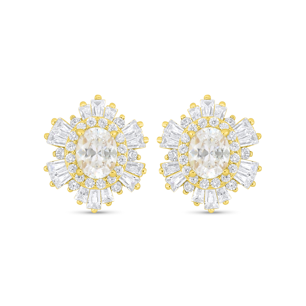 Sterling Silver 925 Earring Golden Plated Embedded With White Zircon