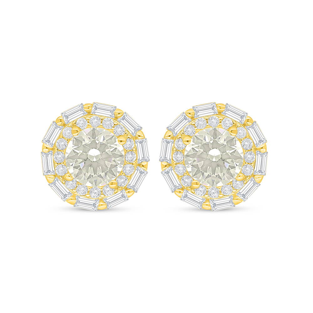 Sterling Silver 925 Earring Golden Plated Embedded With Yellow Diamond And White Zircon