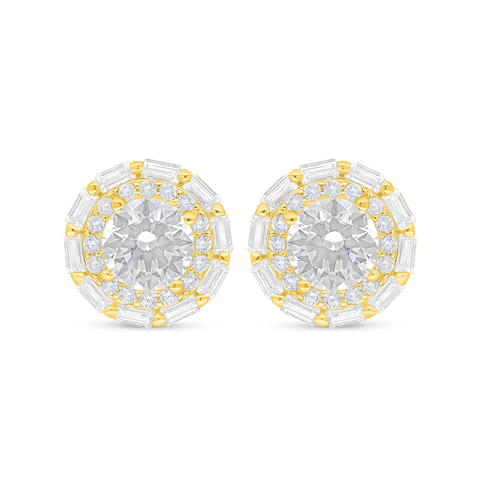 Sterling Silver 925 Earring Rhodium And Golden Plated Embedded With White Zircon