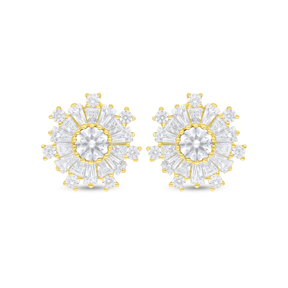 Sterling Silver 925 Earring Golden Plated Embedded With White Zircon