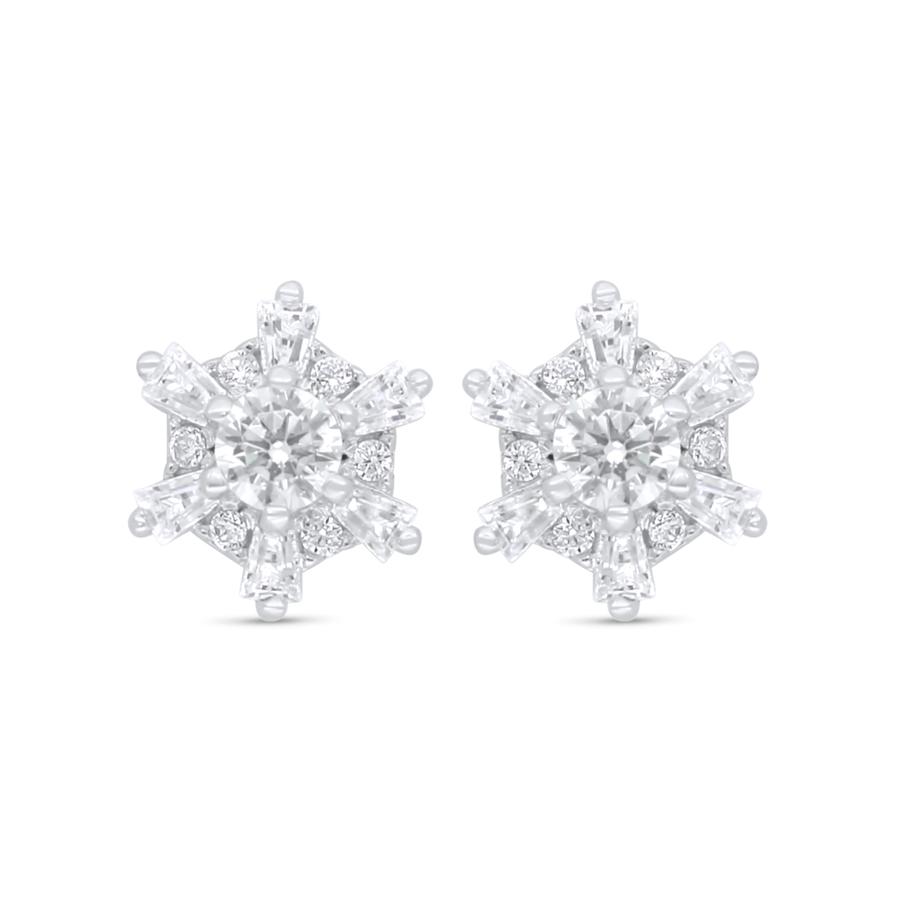 Sterling Silver 925 Earring Rhodium Plated Embedded With White Zircon