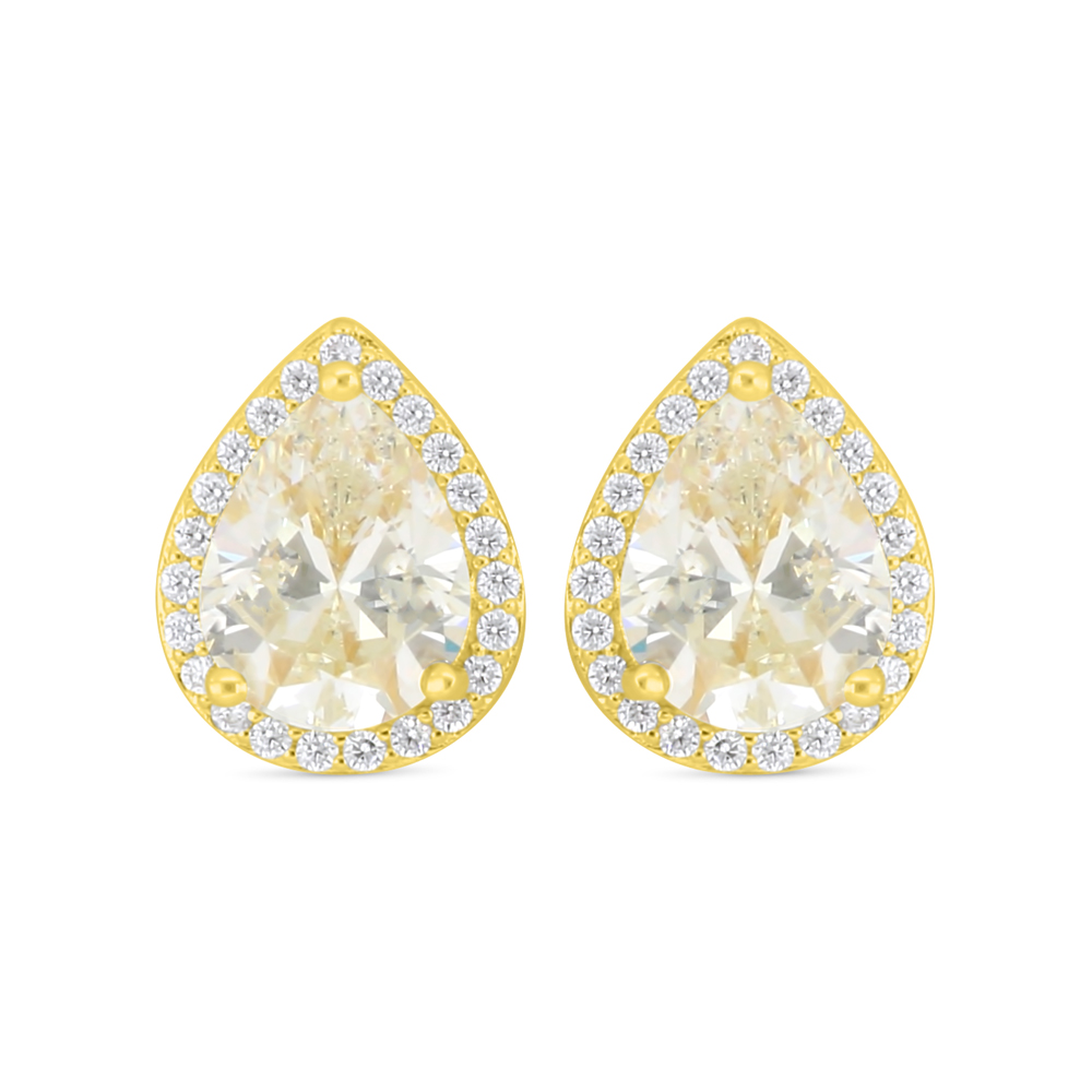 Sterling Silver 925 Earring Golden Plated Embedded With Yellow Diamond And White Zircon