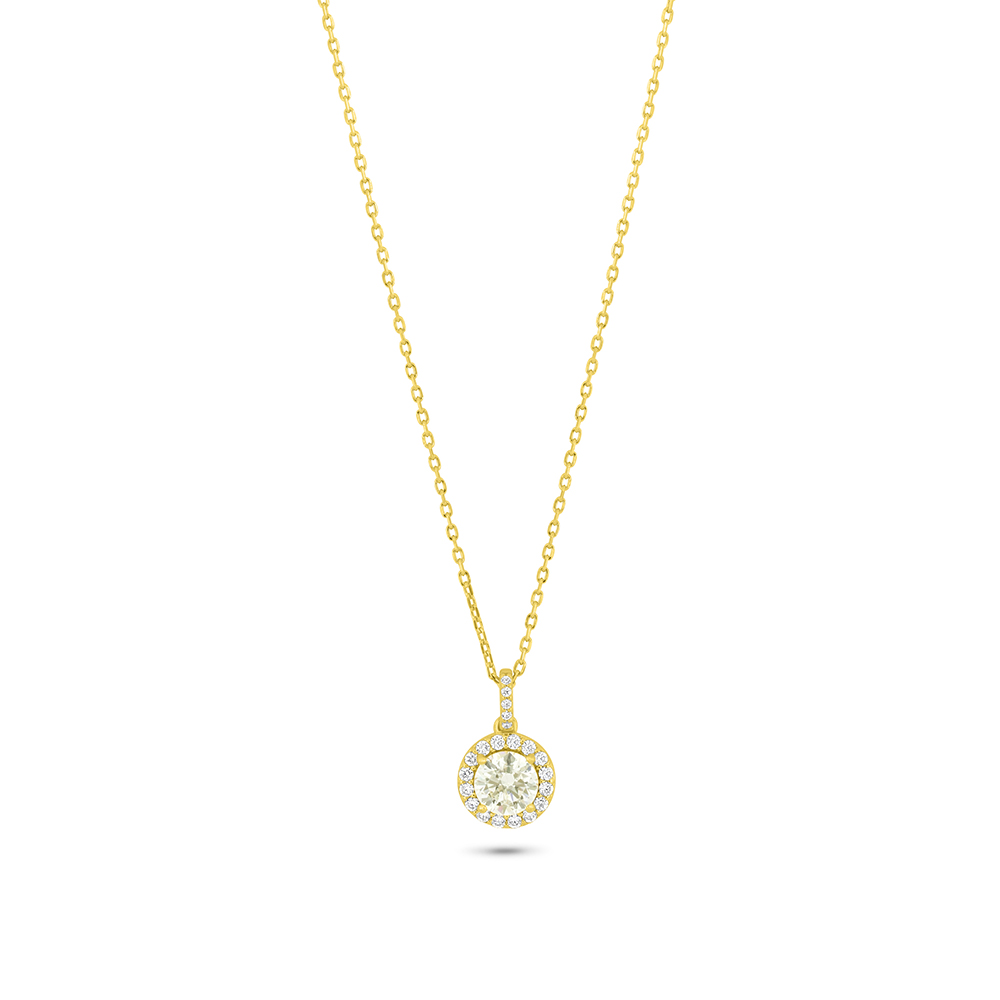 Sterling Silver 925 Necklace Golden Plated Embedded With Yellow Diamond And White Zircon