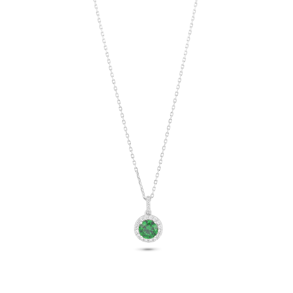 Sterling Silver 925 Necklace Rhodium Plated Embedded With Emerald Zircon And White Zircon