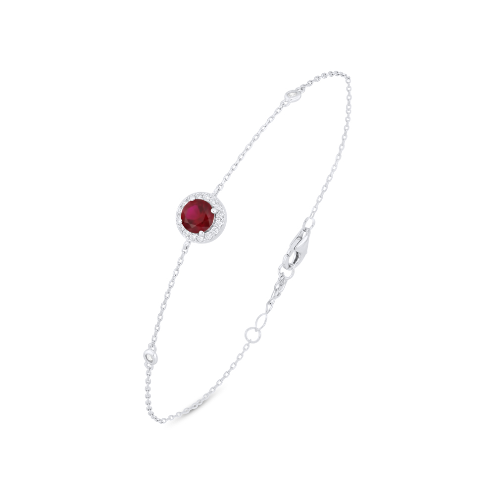 Sterling Silver 925 Bracelet Rhodium Plated Embedded With Ruby Corundum And White Zircon