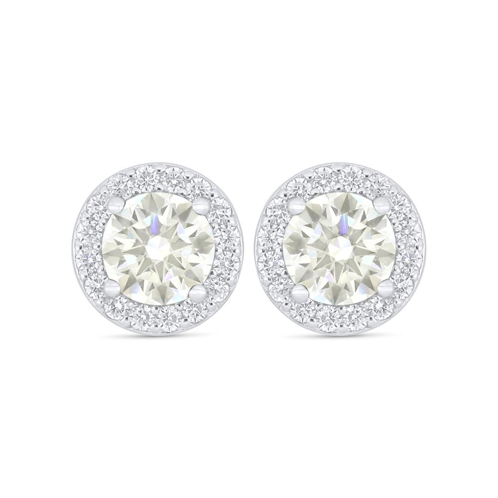 Sterling Silver 925 Earring Rhodium Plated Embedded With Yellow Diamond And White Zircon