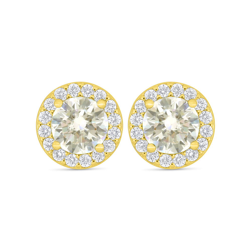 Sterling Silver 925 Earring Golden Plated Embedded With Yellow Diamond And White Zircon