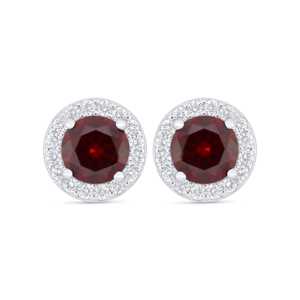 Sterling Silver 925 Earring Rhodium Plated Embedded With Ruby Corundum And White Zircon