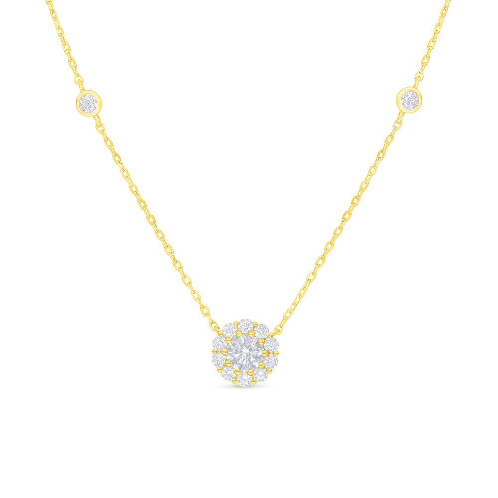 Sterling Silver 925 Necklace Golden Plated Embedded With White Zircon