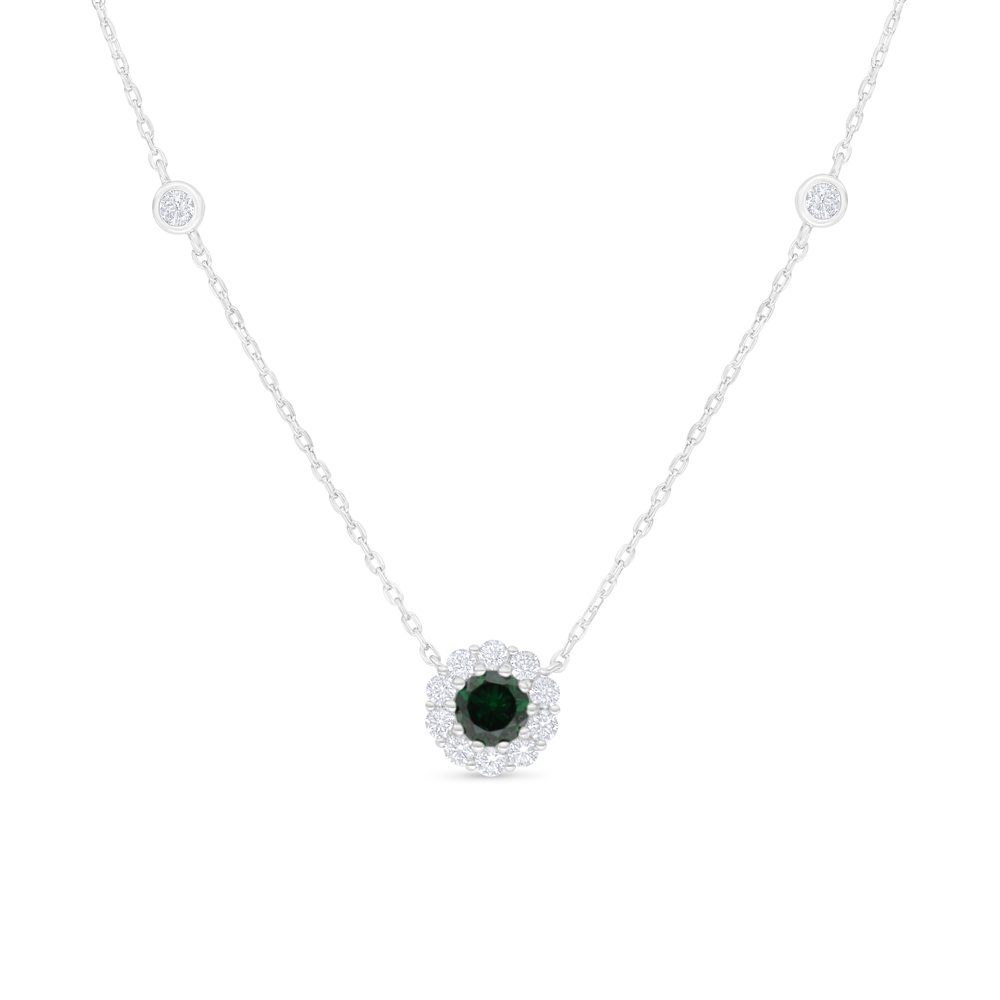 Sterling Silver 925 Necklace Rhodium Plated Embedded With Emerald Zircon And White Zircon