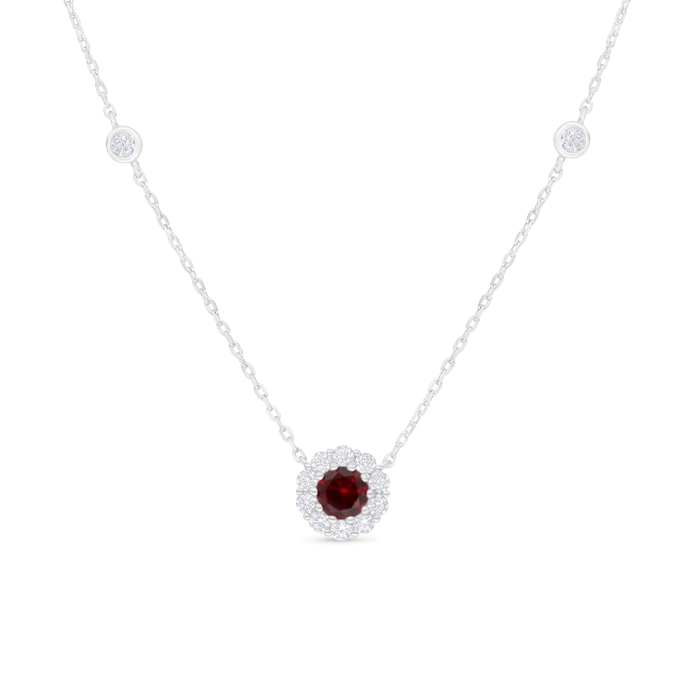 Sterling Silver 925 Necklace Rhodium Plated Embedded With Ruby Corundum And White Zircon