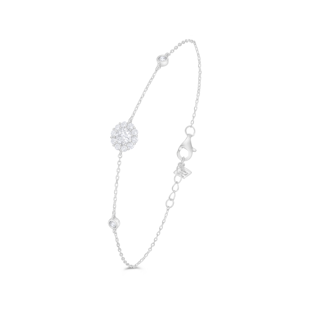 Sterling Silver 925 Bracelet Rhodium Plated Embedded With White Zircon