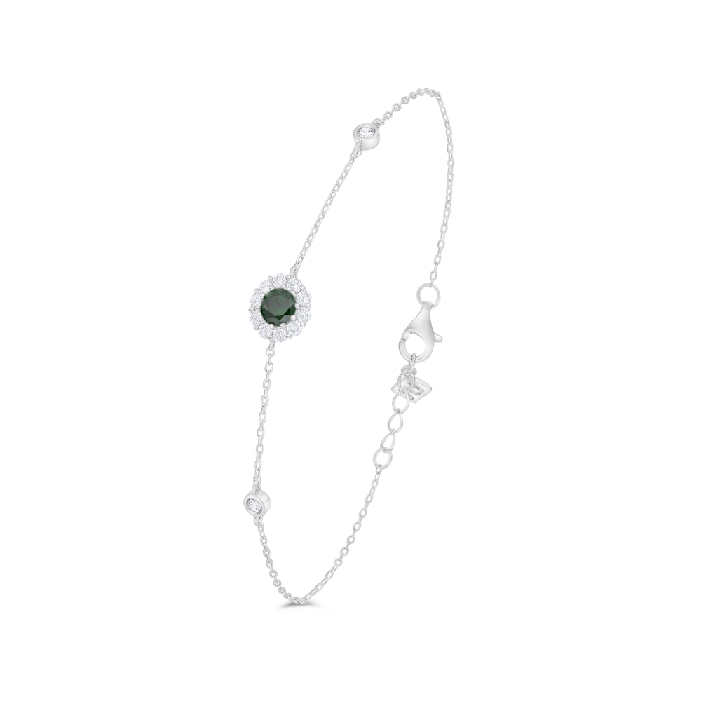 Sterling Silver 925 Bracelet Rhodium Plated Embedded With Emerald Zircon And White Zircon