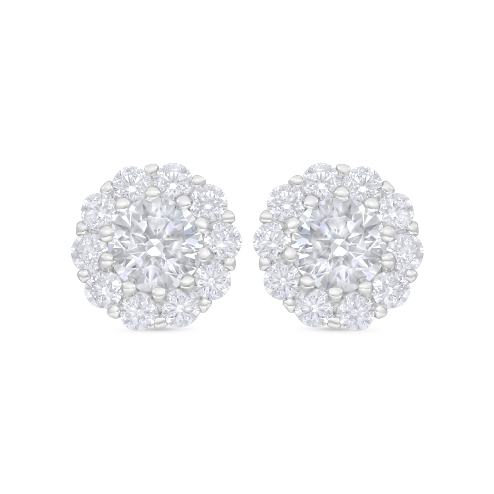 Sterling Silver 925 Earring Rhodium Plated Embedded With White Zircon