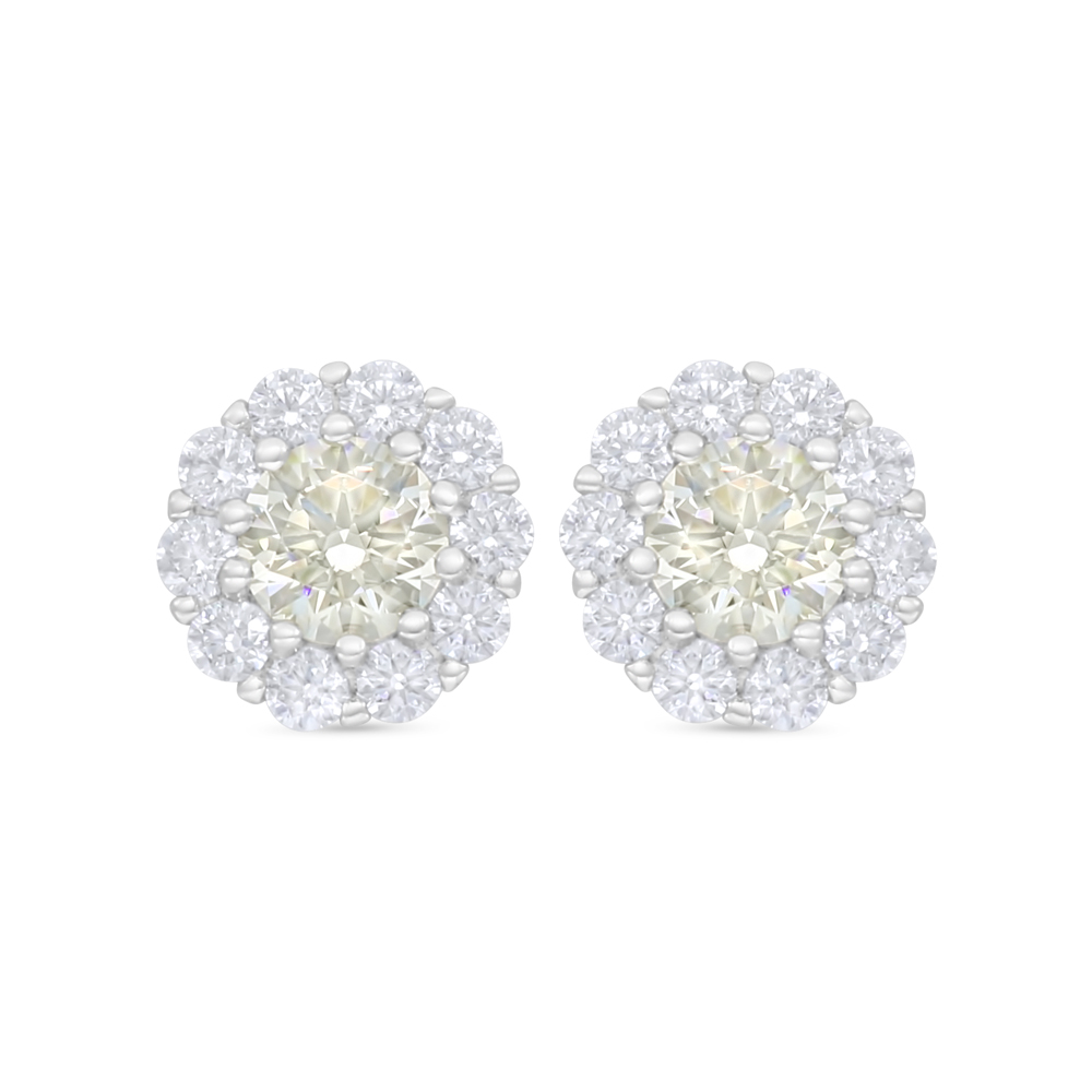 Sterling Silver 925 Earring Rhodium Plated Embedded With Yellow Diamond And White Zircon