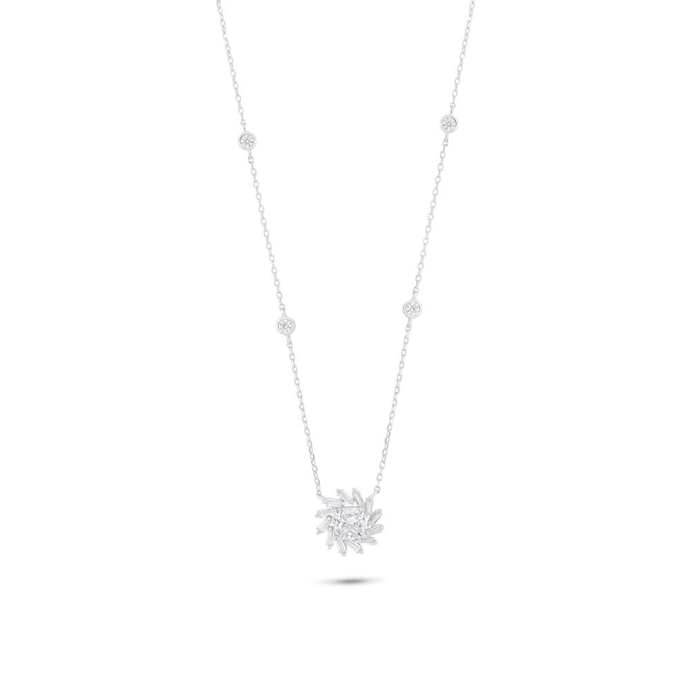 Sterling Silver 925 Necklace Rhodium Plated Embedded With White Zircon