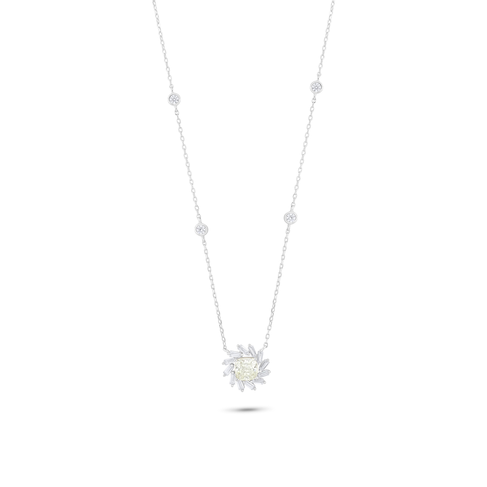 Sterling Silver 925 Necklace Rhodium Plated Embedded With Yellow Diamond And White Zircon