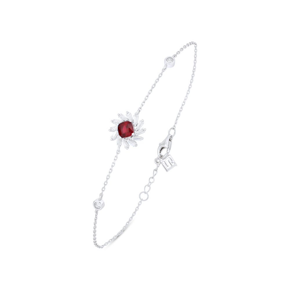 Sterling Silver 925 Bracelet Rhodium Plated Embedded With Ruby Corundum And White Zircon