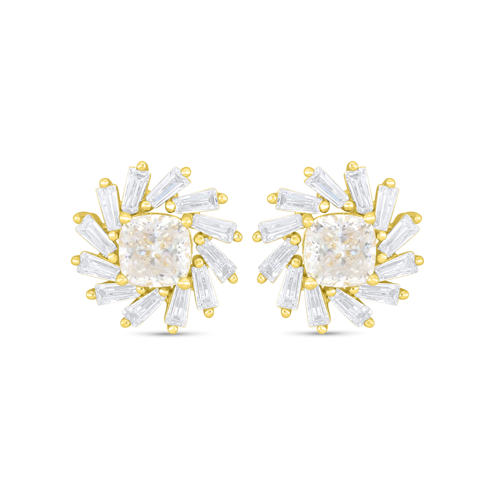 Sterling Silver 925 Earring Golden Plated Embedded With White Zircon