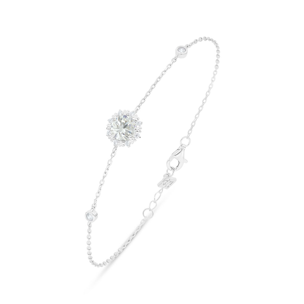 Sterling Silver 925 Bracelet Rhodium Plated Embedded With Yellow Diamond And White Zircon