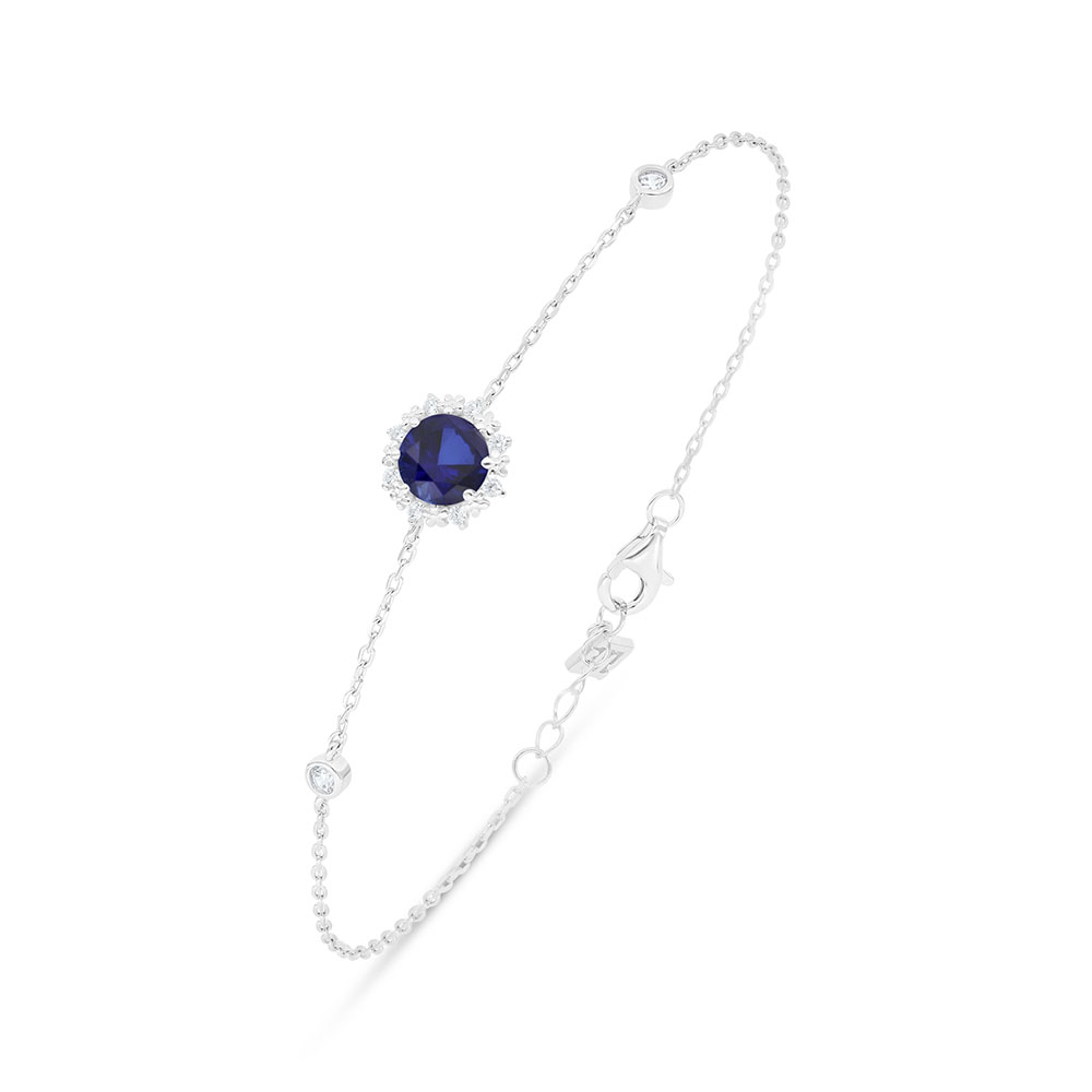 Sterling Silver 925 Bracelet Rhodium Plated Embedded With Sapphire Corundum And White Zircon