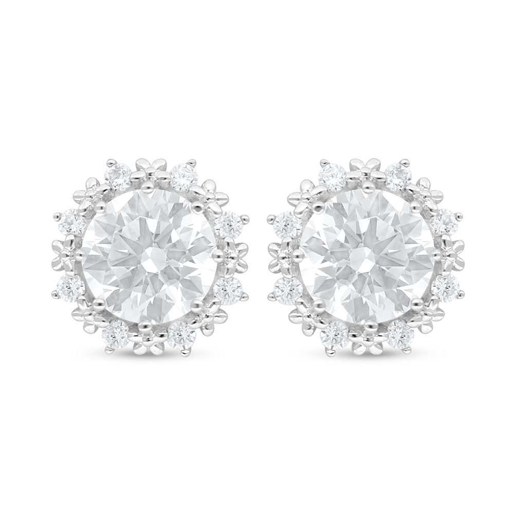 Sterling Silver 925 Earring Rhodium Plated Embedded With White Zircon