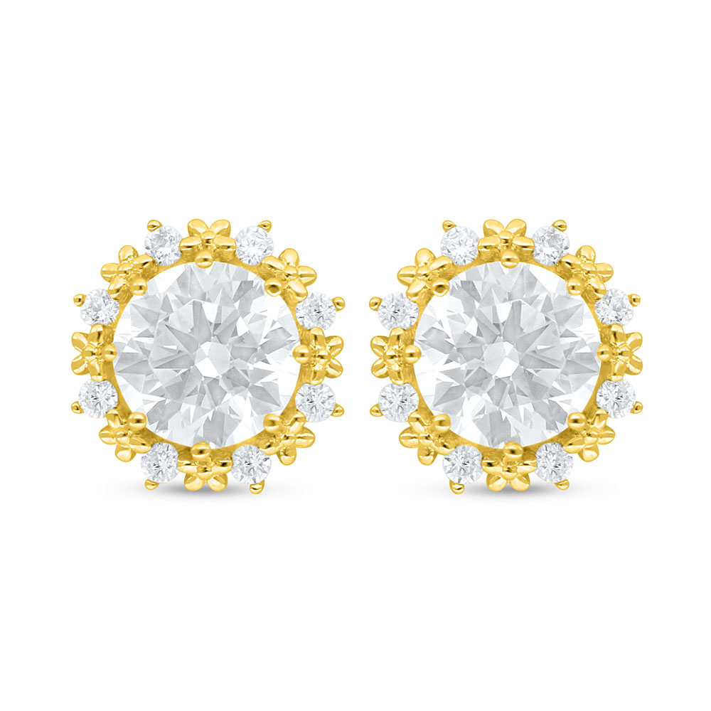 Sterling Silver 925 Earring Golden Plated Embedded With White Zircon